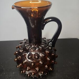 Rare Vintage Empoli Root Beer Brown/Dark Amber Spikey Seed Pod Hobnail Pitcher